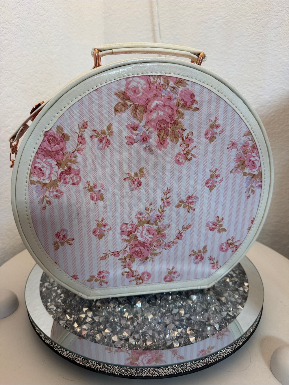 Floral Round Crossbody Bag in Pink and Cream